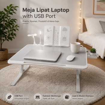 TaffHOME Meja Lipat Laptop Belajar Foldable Bed Table with USB Port - KS03