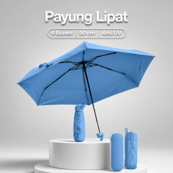 HUJI Payung Lipat Buka Tutup Manual Polos Anti UV Vinyl 6 Bone 90cm - HJ190