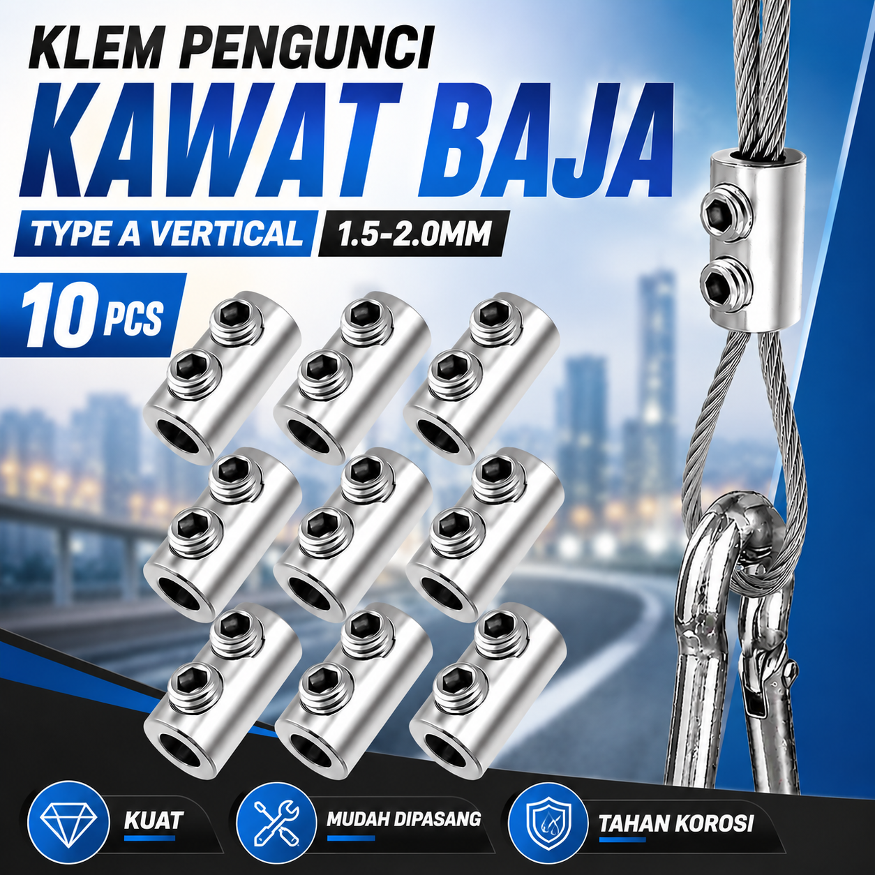 KELN Klem Seling Kawat Kuku Macan Clip Vertical Type A 1.5-2.0mm 10PCS - KL010A Gambar produk KELN Klem Seling Kawat Kuku Macan Clip Vertical Type A 1.5-2.0mm 10PCS - KL010A - Utama