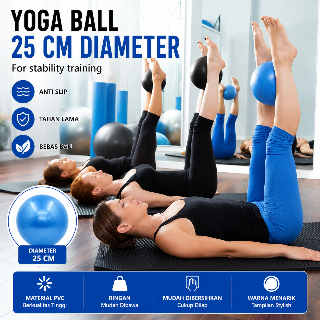 LIVELY Bola Yoga Gym Ball Pilates Fitness PVC Anti Slip 25cm - H1H21 Gambar produk LIVELY Bola Yoga Gym Ball Pilates Fitness PVC Anti Slip 25cm - H1H21 - 1