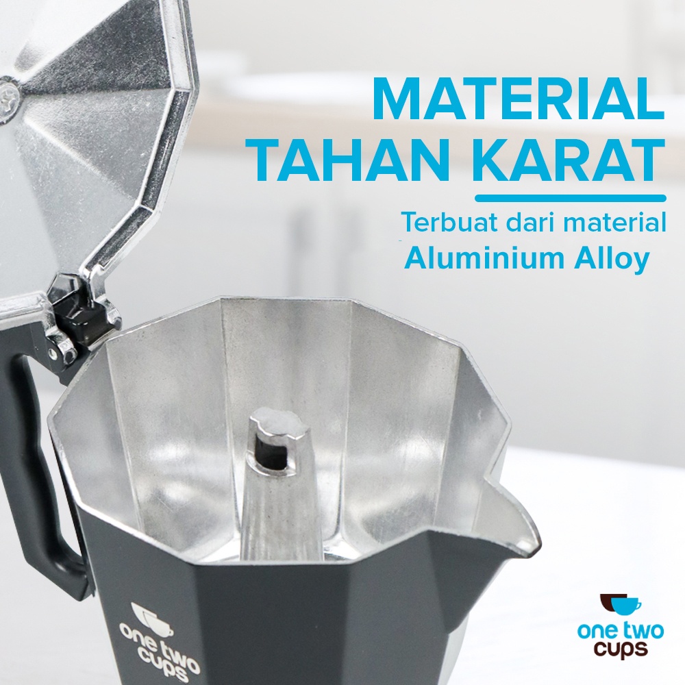 One Two Cups Moka Pot Teko Kopi Espresso Coffee Maker Stovetop 12 Cup 600ml - L25 Gambar produk One Two Cups Moka Pot Teko Kopi Espresso Coffee Maker Stovetop 12 Cup 600ml - L25 - 3