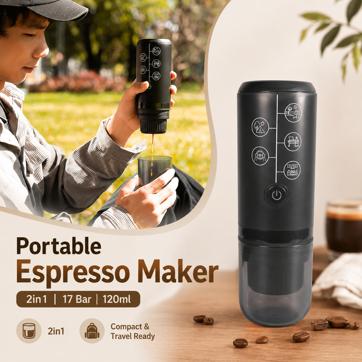 iCafilas Nanopresso Coffee Maker 2in1 17 Bar 120ml for Nespresso - ME2410 Gambar produk iCafilas Nanopresso Coffee Maker 2in1 17 Bar 120ml for Nespresso - ME2410 - Utama