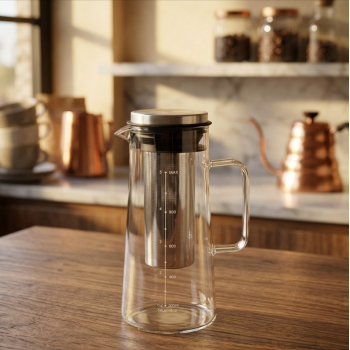 Gambar produk One Two Cups Teko Kaca Kopi Teh Water Pitcher Stainless Steel Filter 1000ml - MD-10 - 3