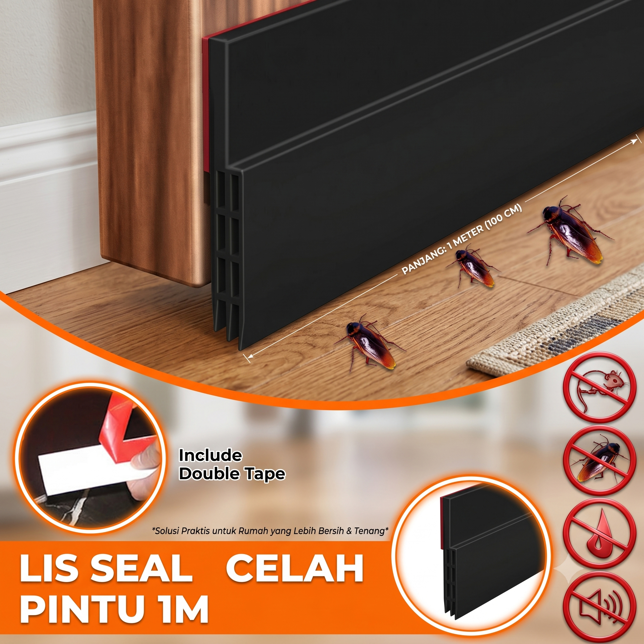 TaffHOME Lis Penutup Celah Pintu Penghalang Debu Door Bottom Seal 1M - LQ7 Gambar produk TaffHOME Lis Penutup Celah Pintu Penghalang Debu Door Bottom Seal 1M - LQ7 - Utama
