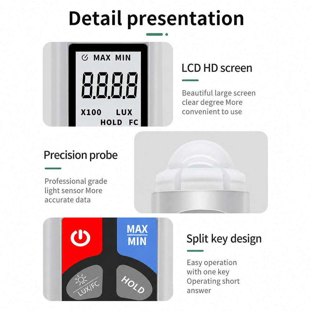 SNAK Digital Light Meter Luxmeter Alat Ukur Intensitas Cahaya LCD - SK-32 Gambar produk SNAK Digital Light Meter Luxmeter Alat Ukur Intensitas Cahaya LCD - SK-32 - 5