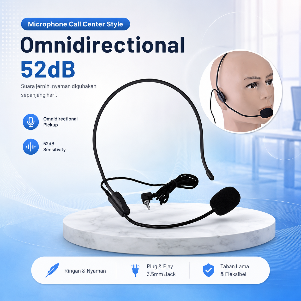 TaffSTUDIO Microphone Style Call Center Omnidirectional 52dB - MF03 Gambar produk TaffSTUDIO Microphone Style Call Center Omnidirectional 52dB - MF03 - Utama