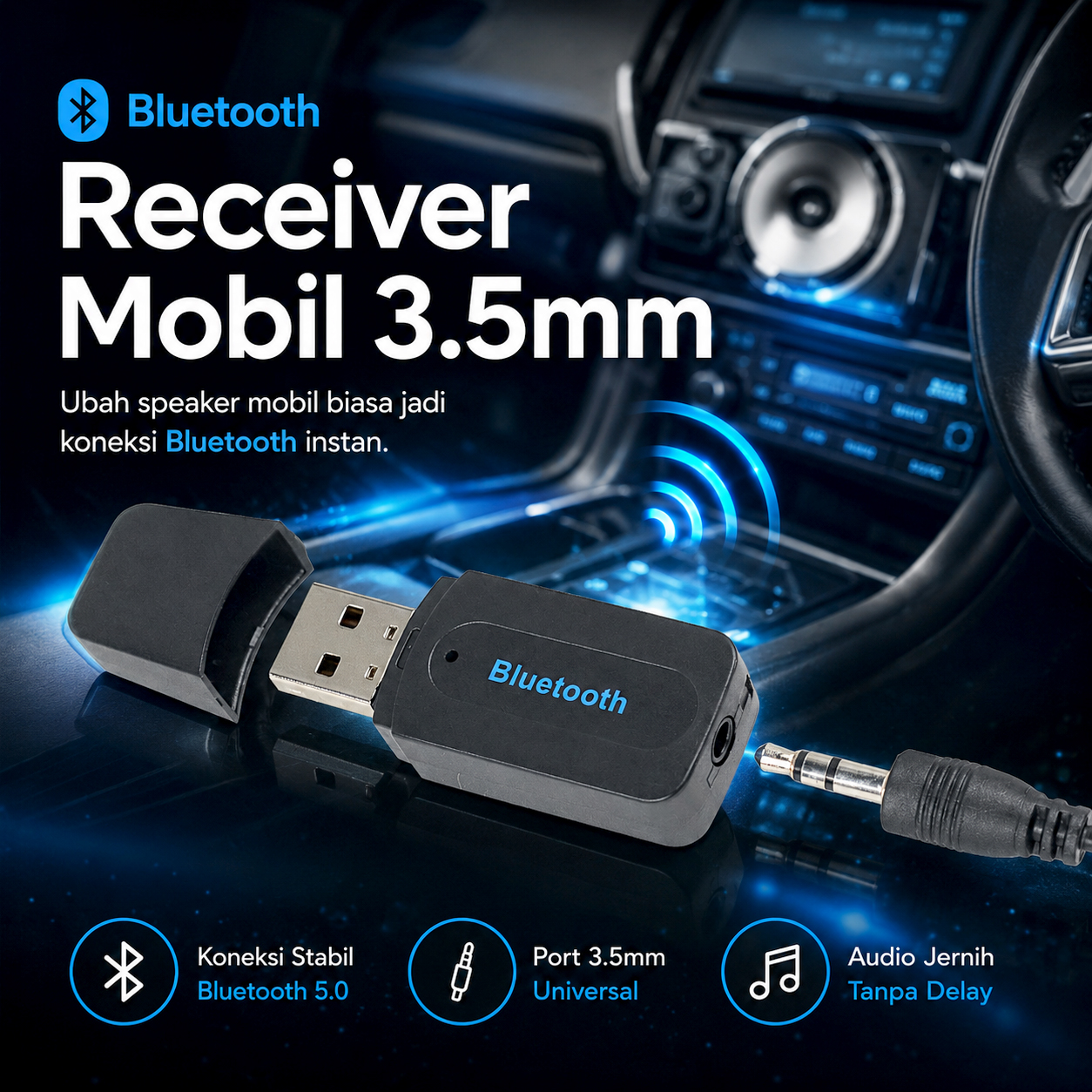 Penerima Sinyal Wireless Bluetooth Receiver Mobil 3.5mm Jack - BT-163 Gambar produk Penerima Sinyal Wireless Bluetooth Receiver Mobil 3.5mm Jack - BT-163 - Utama