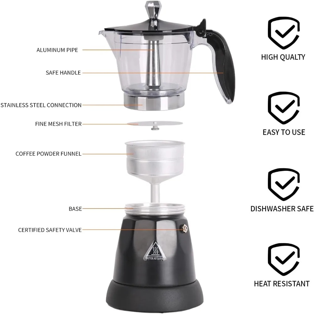 One Two Cups Moka Pot Teko Elektrik Espresso Coffee 3 Cup 300ml - S06 Gambar produk One Two Cups Moka Pot Teko Elektrik Espresso Coffee 3 Cup 300ml - S06 - 1