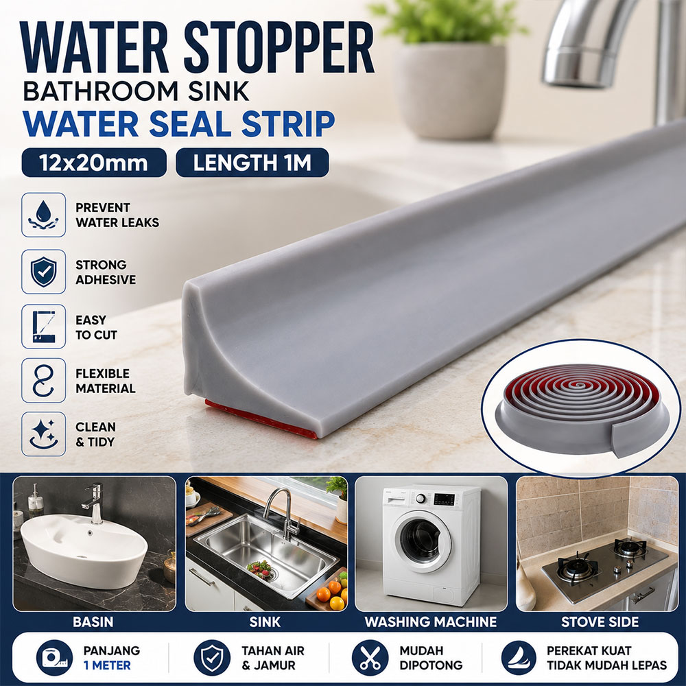 Solei Water Stopper Bathroom Wastafel Karet Penahan Air 12x20mm 1M - LK10CM Gambar produk Solei Water Stopper Bathroom Wastafel Karet Penahan Air 12x20mm 1M - LK10CM - Utama