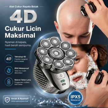 HATTEKER Alat Cukur Kepala Botak Elektrik 6in1 Head Shaver 4D IPX5 - LK-9300