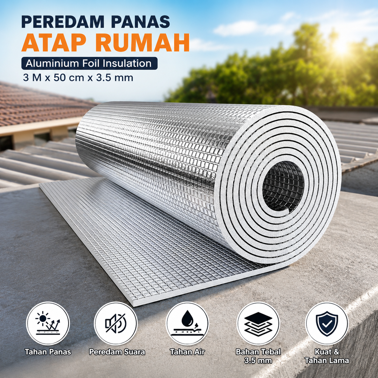 FIRHU Peredam Panas Atap Rumah Pearl Foam Aluminium Foil 3M 50cm 3.5mm - BP-10 Gambar produk FIRHU Peredam Panas Atap Rumah Pearl Foam Aluminium Foil 3M 50cm 3.5mm - BP-10 - Utama