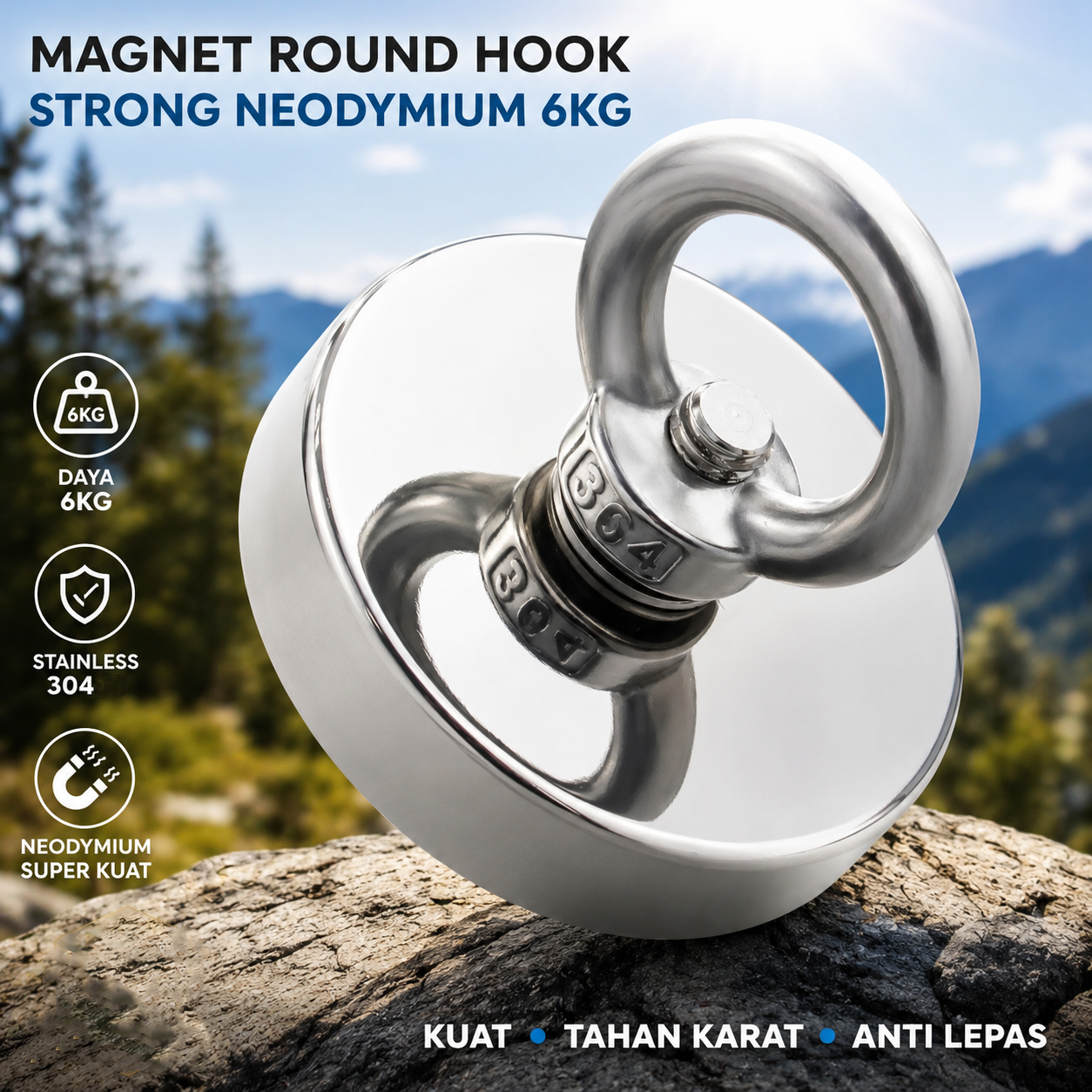 Taffware Magnet Gantungan Round Hook Strong Neodymium 6kg - J16 Gambar produk Taffware Magnet Gantungan Round Hook Strong Neodymium 6kg - J16 - Utama