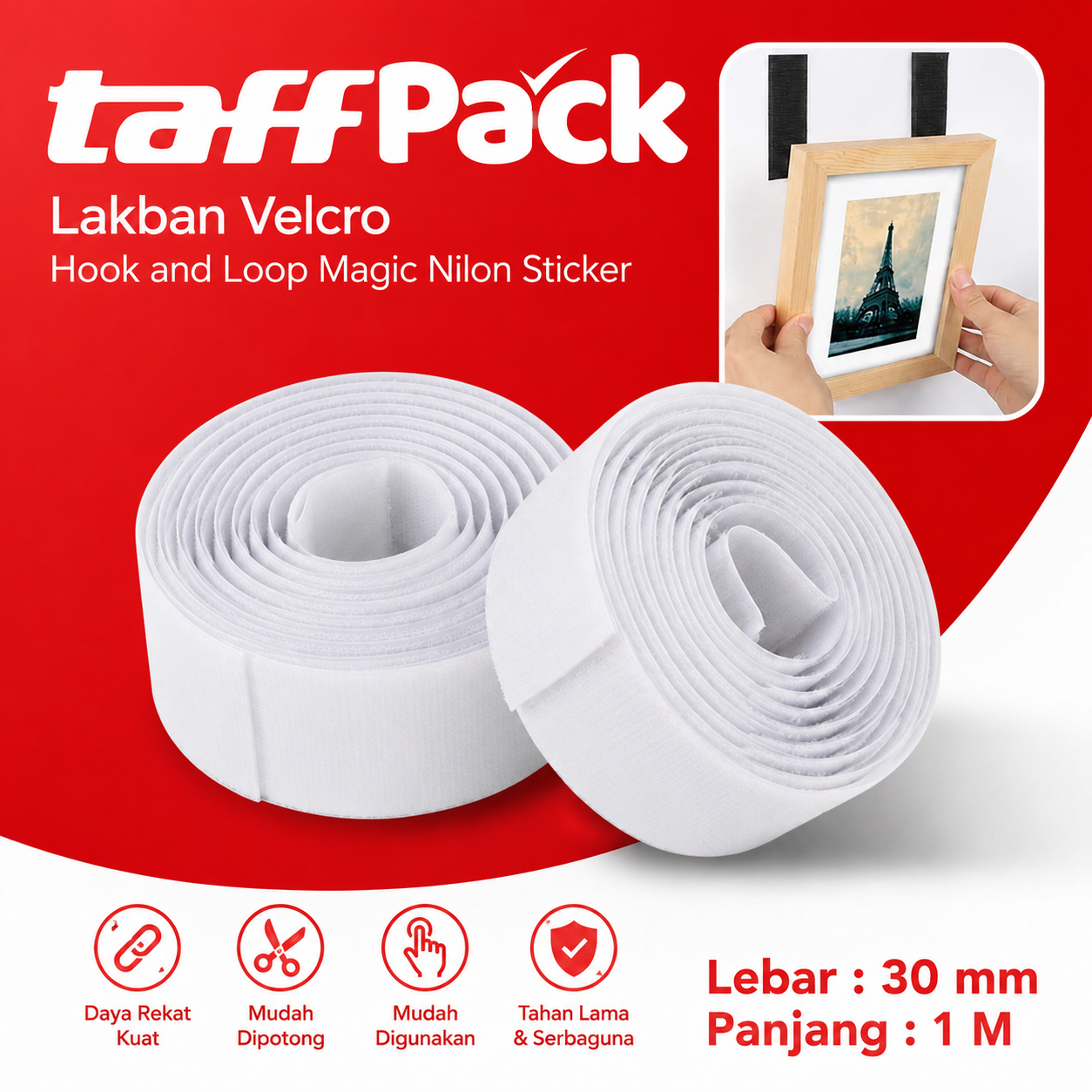 TaffPACK Lakban Velcro Hook and Loop Magic Nilon Sticker 1M 30mm - ZNK006 Gambar produk TaffPACK Lakban Velcro Hook and Loop Magic Nilon Sticker 1M 30mm - ZNK006 - Utama