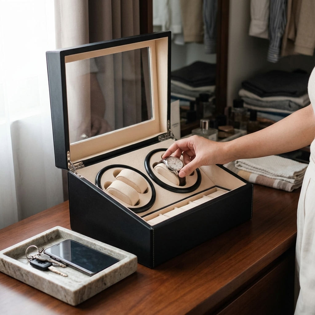 Rhodey Kotak Display Jam Tangan Automatic Winding Watch Box 4 Slot - EB220 Gambar produk Rhodey Kotak Display Jam Tangan Automatic Winding Watch Box 4 Slot - EB220 - 5