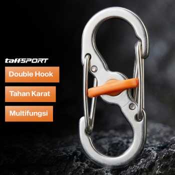TaffSPORT Carabiner Metal Double Hook Spring Lock Gantungan Kunci 50kg - AT17