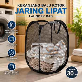 TaffHOME Keranjang Baju Kotor Jaring Lipat Laundry Bag 30cm - ZQ30
