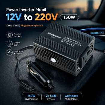 Taffware Power Inverter Mobil 12V to 220V 150W dengan 2 USB Port - PI-150W