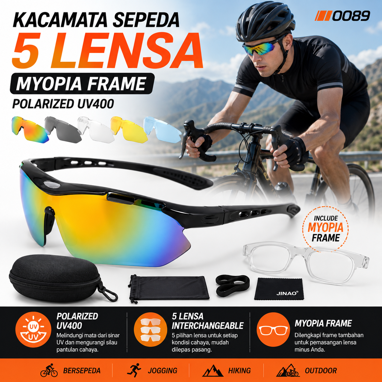 Kacamata Sepeda 5 Lensa Myopia Frame Outdoor Cycling Sunglasses - 0089 Gambar produk Kacamata Sepeda 5 Lensa Myopia Frame Outdoor Cycling Sunglasses - 0089 - Utama