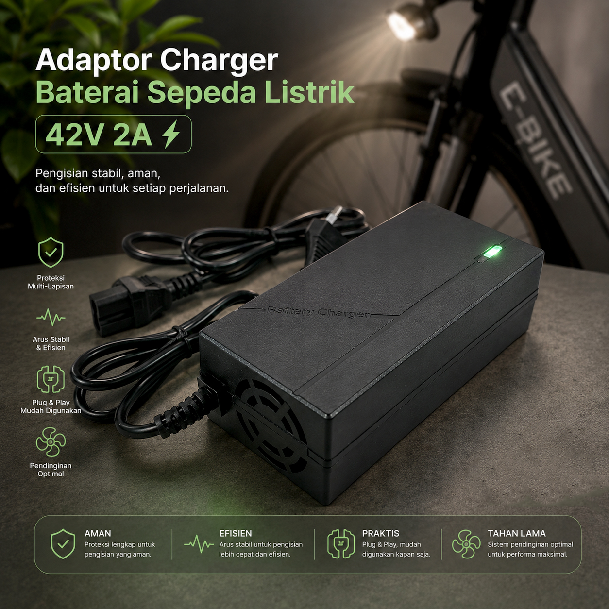 Gambar produk Deek-Robot Adaptor Charger Baterai Converter Sepeda Listrik 42V 2A - 36V2A - Utama