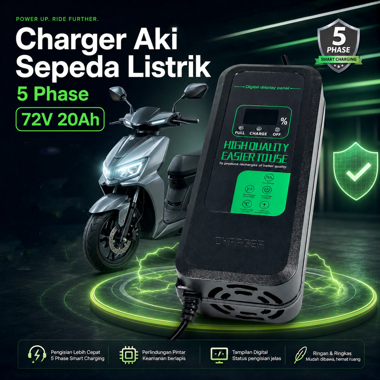 TASKOOD Charger Aki Sepeda Listrik 5 Phase Battery Charger Portable 72V 20Ah - TAH-60 Gambar produk TASKOOD Charger Aki Sepeda Listrik 5 Phase Battery Charger Portable 72V 20Ah - TAH-60 - Utama