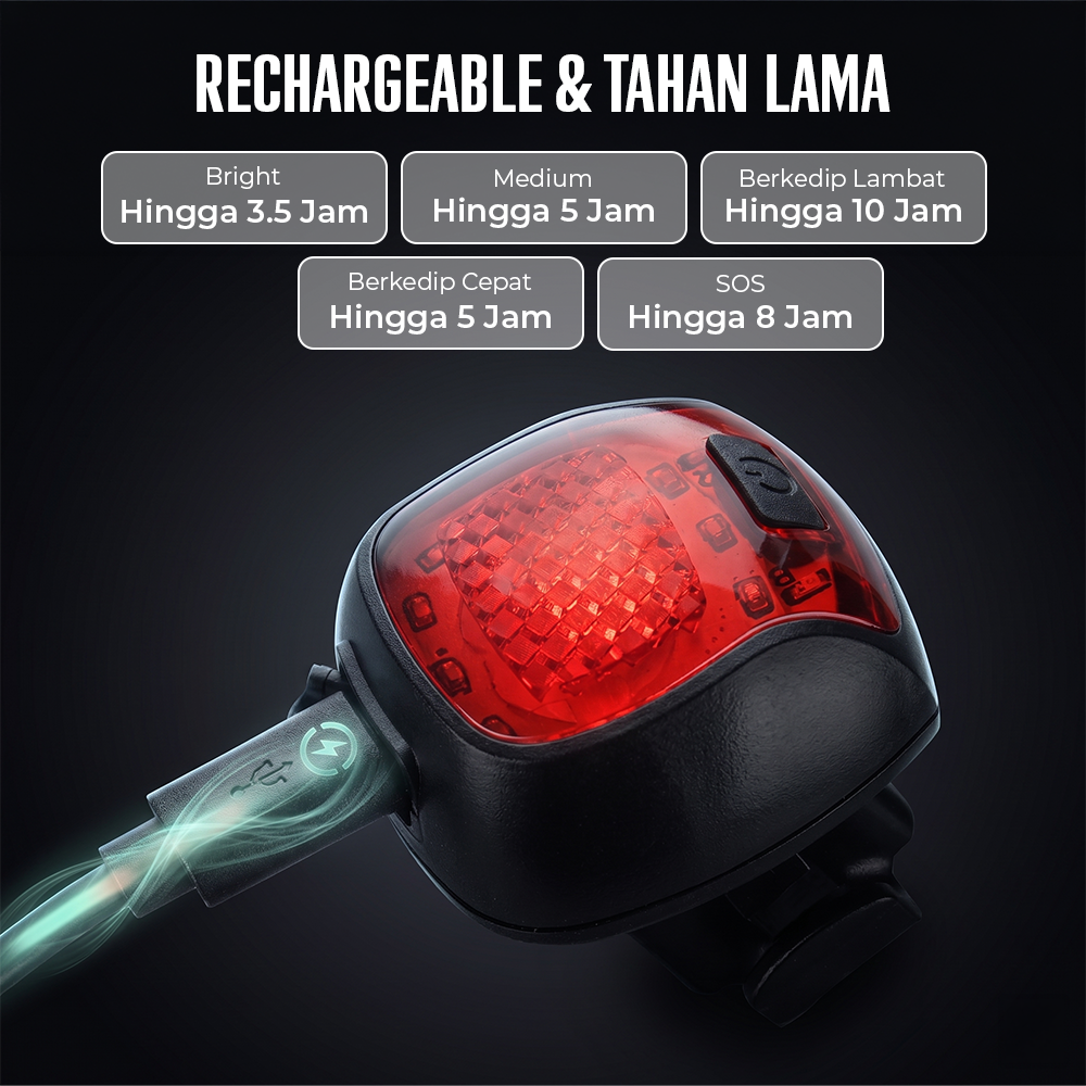 Deemount Lampu Belakang Sepeda LED Rechargeable Tail Light 20 Lumens - XH-213 Gambar produk Deemount Lampu Belakang Sepeda LED Rechargeable Tail Light 20 Lumens - XH-213 - 4
