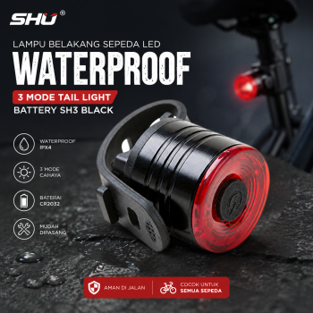 SHU Lampu Belakang Sepeda LED Waterproof 3 Mode Tail Light Battery - SH3