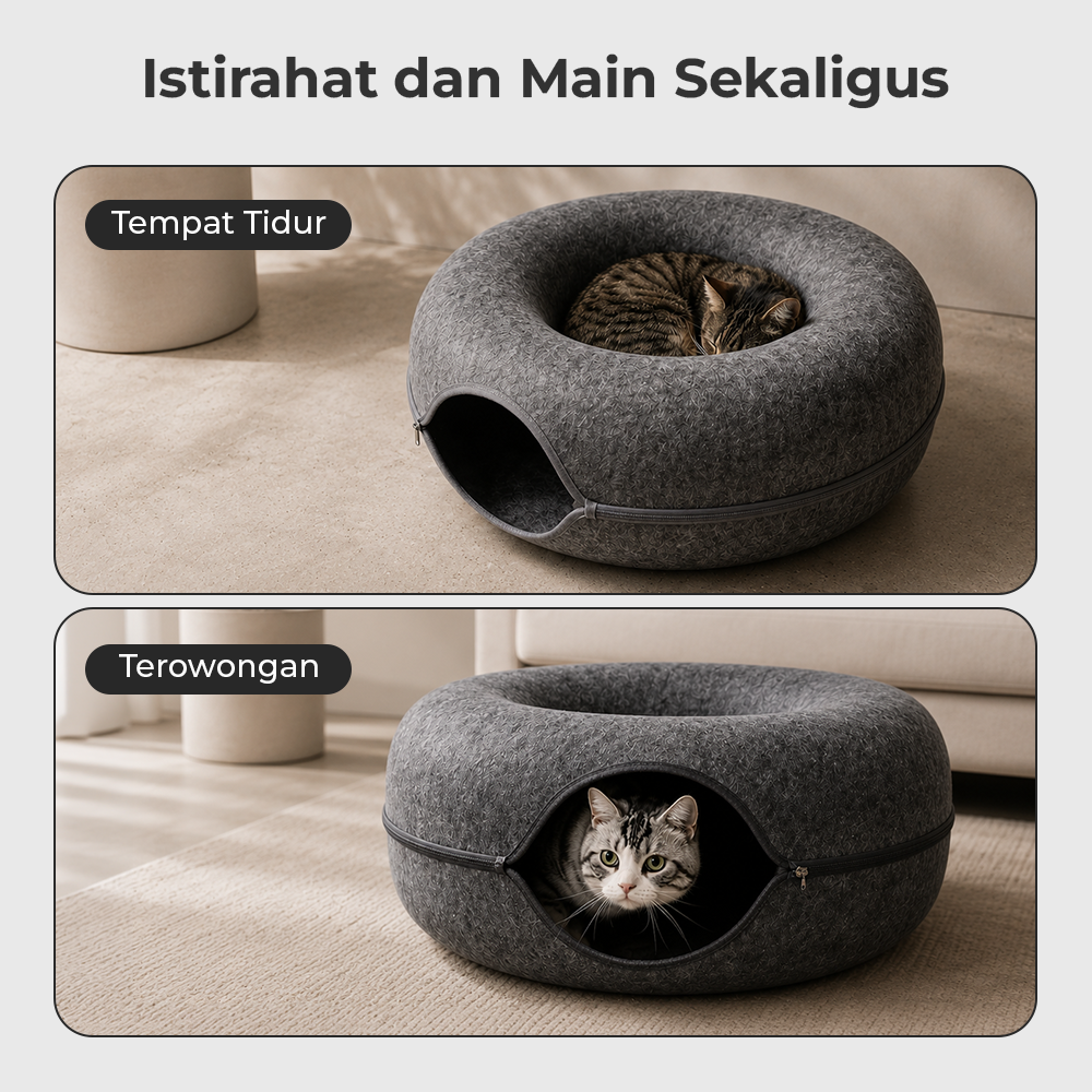Quety Tempat Tidur Kucing Mainan Terowongan Cat Donut Tunnel Bed - Q60 Gambar produk Quety Tempat Tidur Kucing Mainan Terowongan Cat Donut Tunnel Bed - Q60 - 1