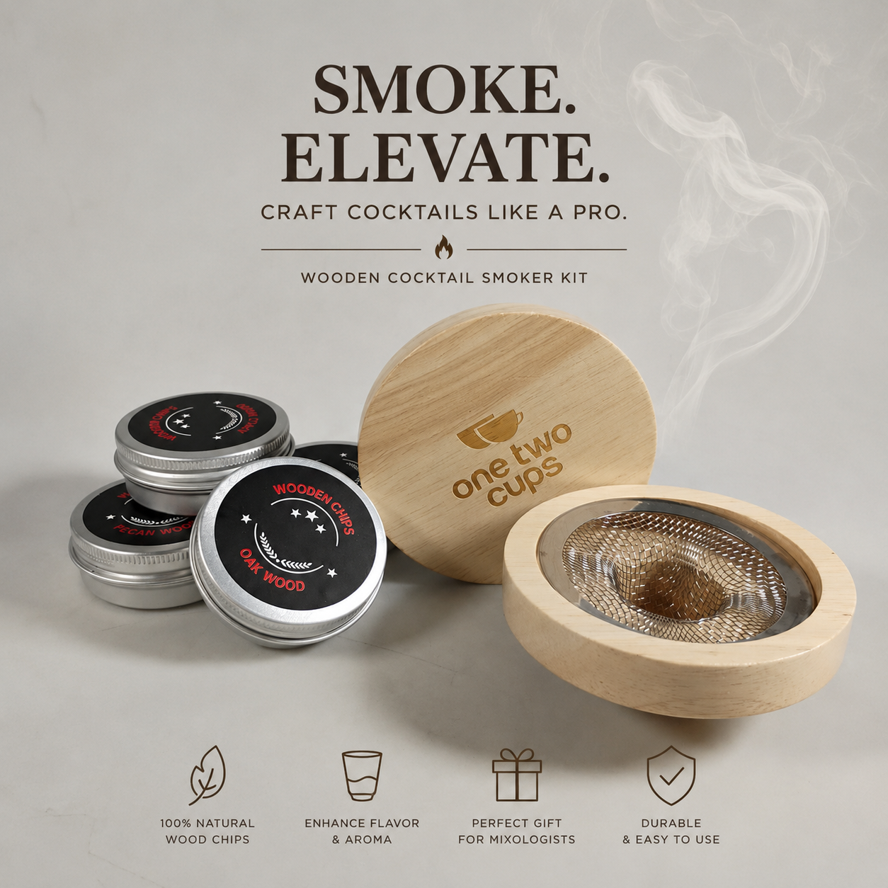 One Two Cups Set Alat Pengasap Cocktail Wooden Smoker Kit 4 Wood Chips - SK-350 Gambar produk One Two Cups Set Alat Pengasap Cocktail Wooden Smoker Kit 4 Wood Chips - SK-350 - Utama