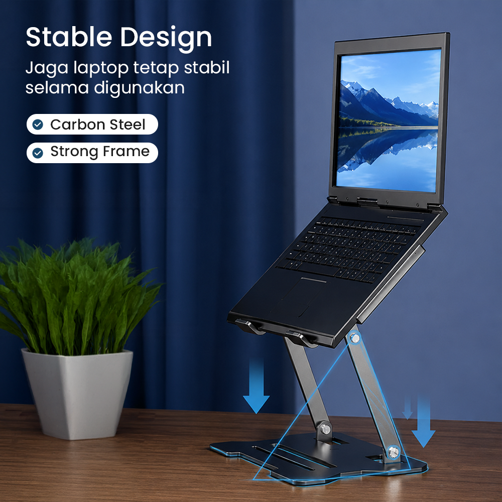 Dawadeslo Stand Laptop Carbon Steel Dudukan Holder Foldable Adjustable - N20 Gambar produk Dawadeslo Stand Laptop Carbon Steel Dudukan Holder Foldable Adjustable - N20 - 2