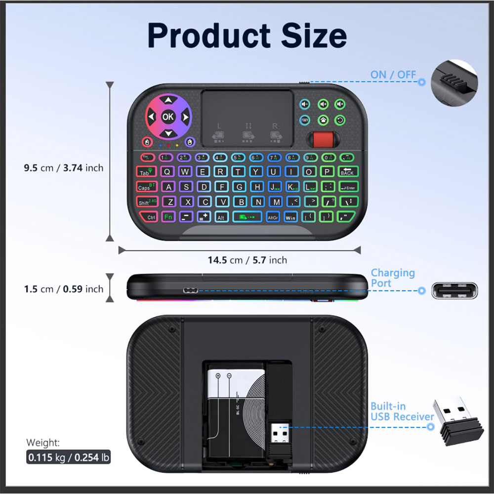 IDEA Keyboard Mini Touchpad Air Mouse Dual Mode 2.4GHz Bluetooth - M2 Gambar produk IDEA Keyboard Mini Touchpad Air Mouse Dual Mode 2.4GHz Bluetooth - M2 - 5