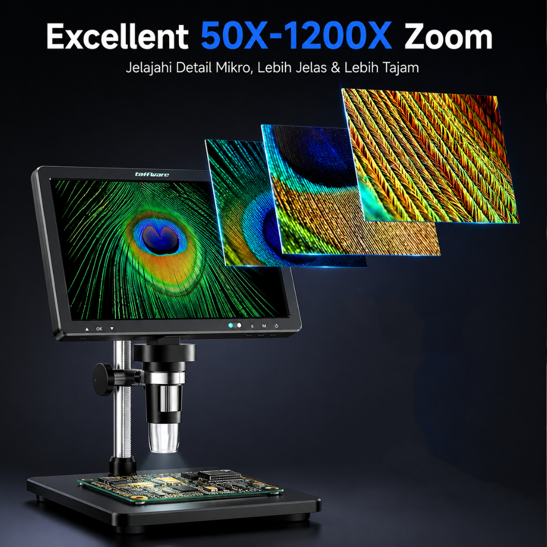 Taffware Mikroskop Digital Monitor 1080P 1200x 10.1 Inch IPS 3000mAh - DM12 Gambar produk Taffware Mikroskop Digital Monitor 1080P 1200x 10.1 Inch IPS 3000mAh - DM12 - 1