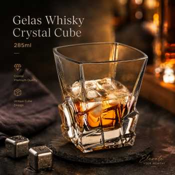 One Two Cups Gelas Whisky Crystal Cube Cut Rock Glass 285ml - YJ101