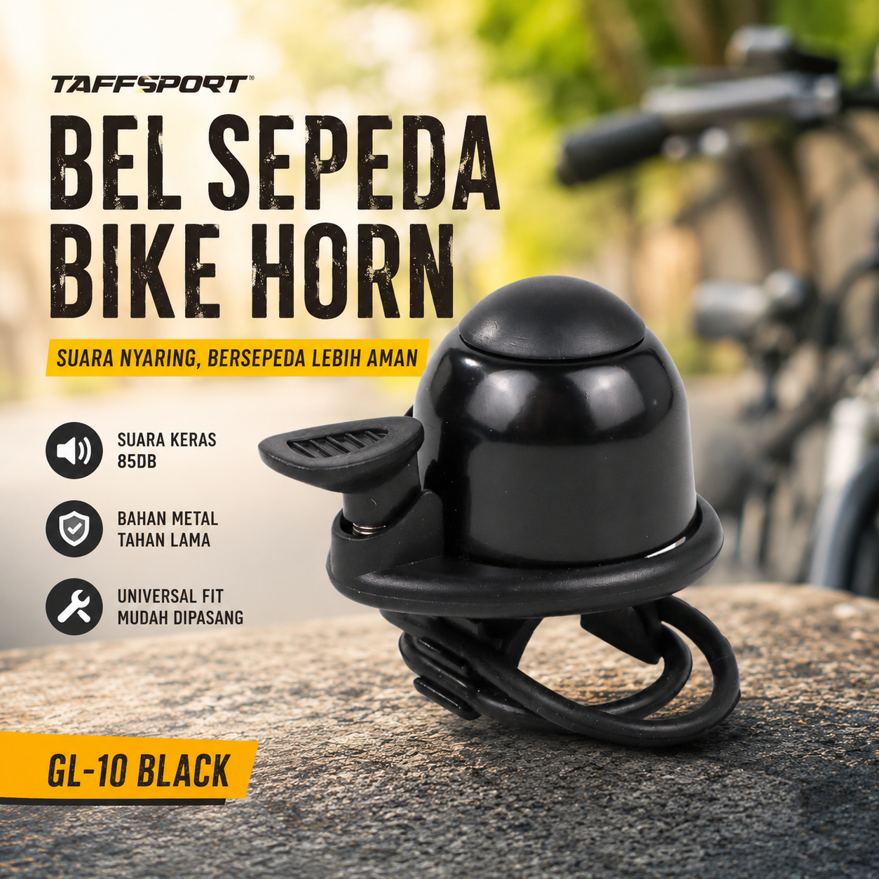 TaffSPORT Bel Sepeda Bike Horn Metal Universal Fit 85dB - GL-10 Gambar produk TaffSPORT Bel Sepeda Bike Horn Metal Universal Fit 85dB - GL-10 - Utama