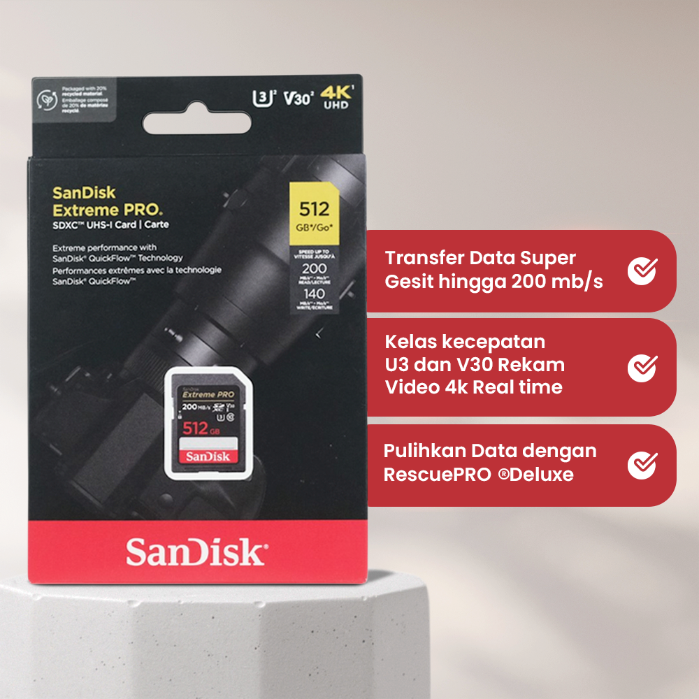 SanDisk Extreme PRO SDXC/HC UHS-I Card U3 V30 100MB/s 200MB/s 512GB-SDSDXXD-512G Gambar produk SanDisk Extreme PRO SDXC/HC UHS-I Card U3 V30 100MB/s 200MB/s 512GB-SDSDXXD-512G - 2