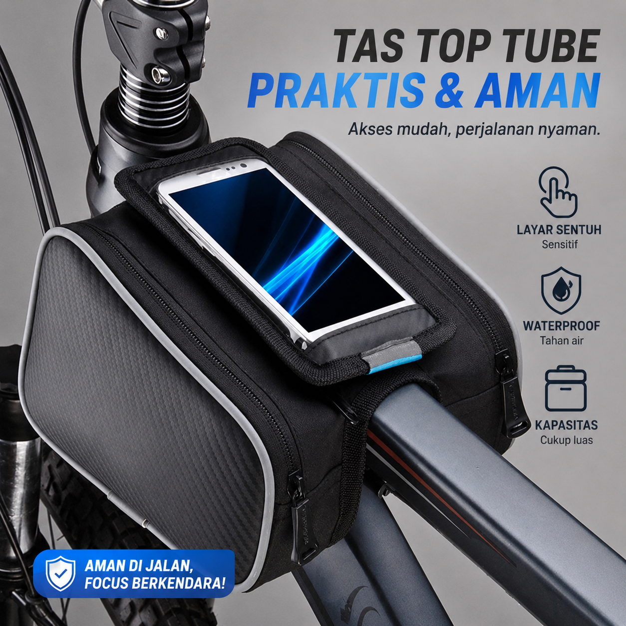 ROSWHEEL Tas Sepeda Top Tube Bike Bag Waterproof Holder HP 6 Inch - ROS12 Gambar produk ROSWHEEL Tas Sepeda Top Tube Bike Bag Waterproof Holder HP 6 Inch - ROS12 - Utama
