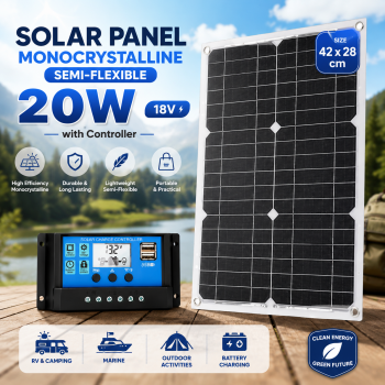 SolaBright Solar Panel Monocrystalline 18V 20W with Controller - W88-C