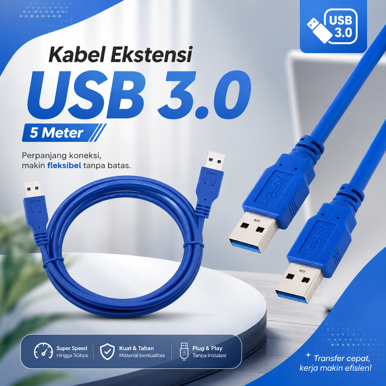 ROBOTSKY Kabel Ekstensi Extension Cable USB Type A 3.0 Male ke Male 5M - A28 Gambar produk ROBOTSKY Kabel Ekstensi Extension Cable USB Type A 3.0 Male ke Male 5M - A28 - Utama