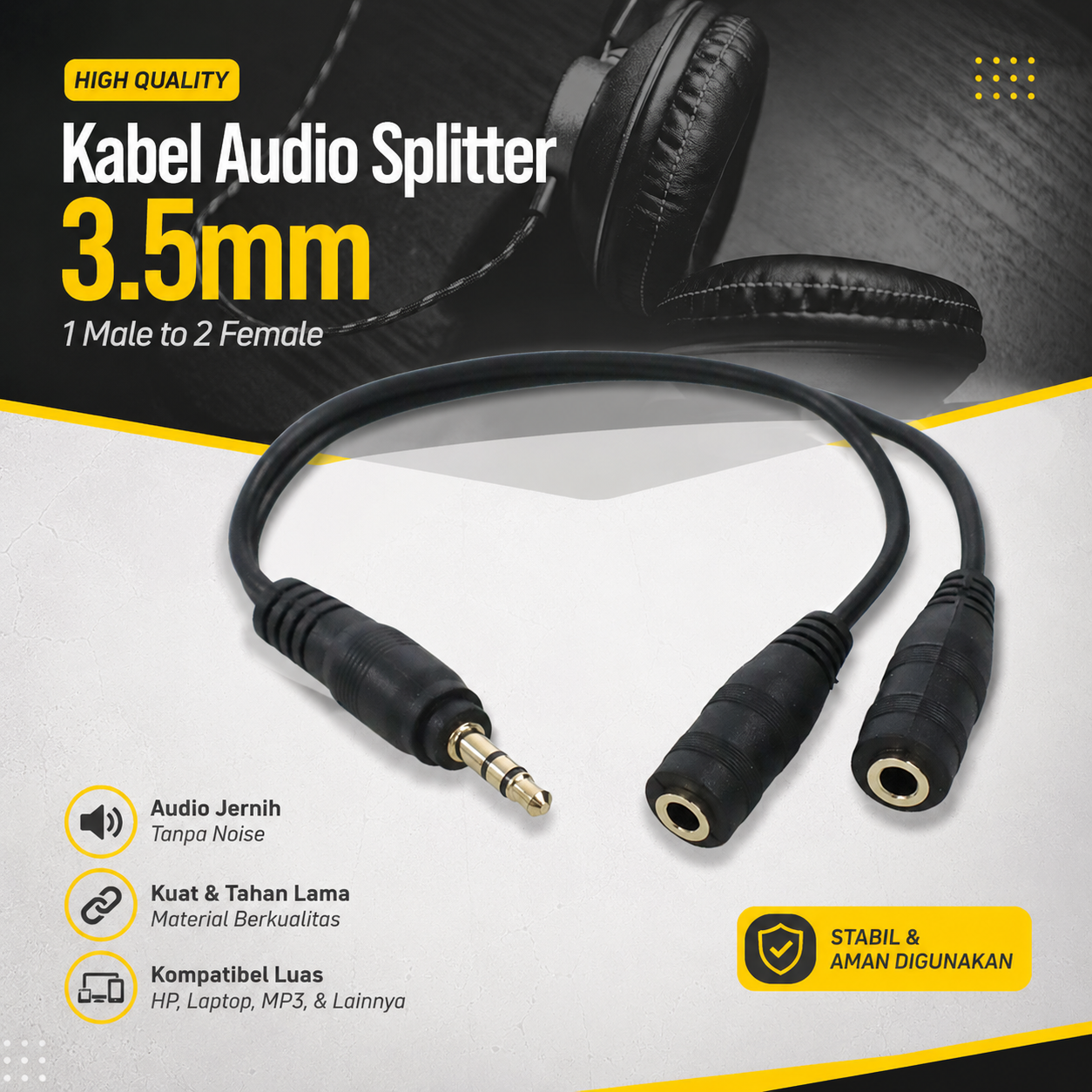 Gambar produk Kabel Audio Splitter Cable Earphone Headphone HiFi 3.5mm to 2x3.5mm - AV115 - Utama
