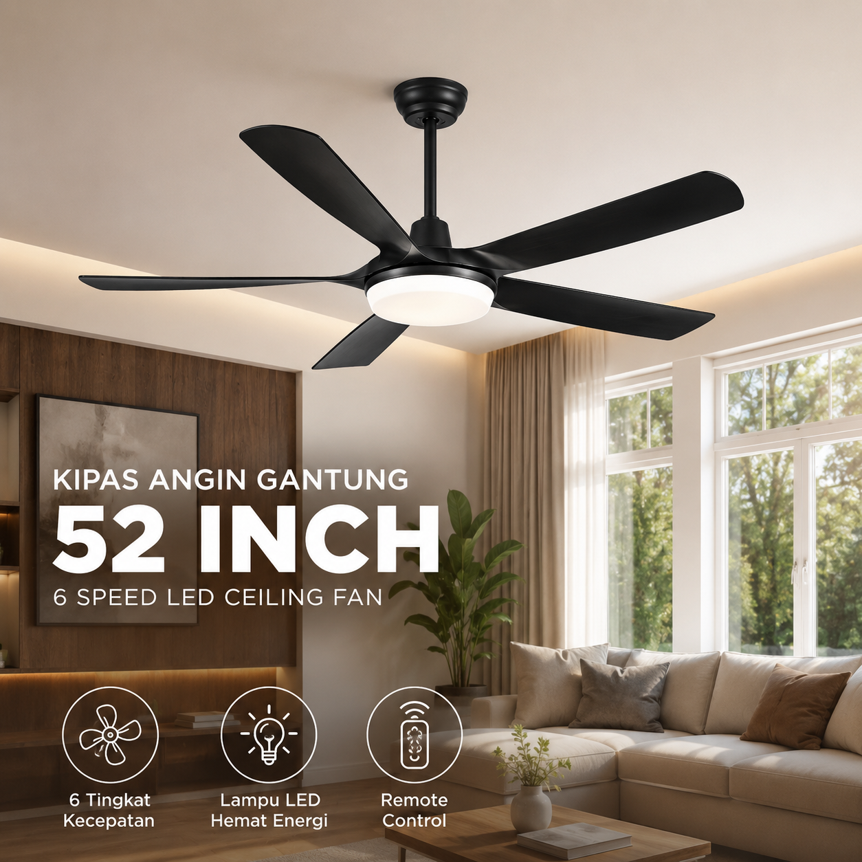SOVE Kipas Angin Gantung Plafon Ceiling Fan 6 Speed LED Remote 52 Inch - SOTF-011503 Gambar produk SOVE Kipas Angin Gantung Plafon Ceiling Fan 6 Speed LED Remote 52 Inch - SOTF-011503 - Utama
