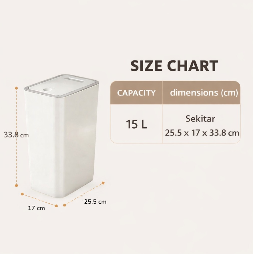 TaffHOME Tempat Sampah Tekan Press Trash Bin Smooth Opening 15L - T15 Gambar produk TaffHOME Tempat Sampah Tekan Press Trash Bin Smooth Opening 15L - T15 - 7