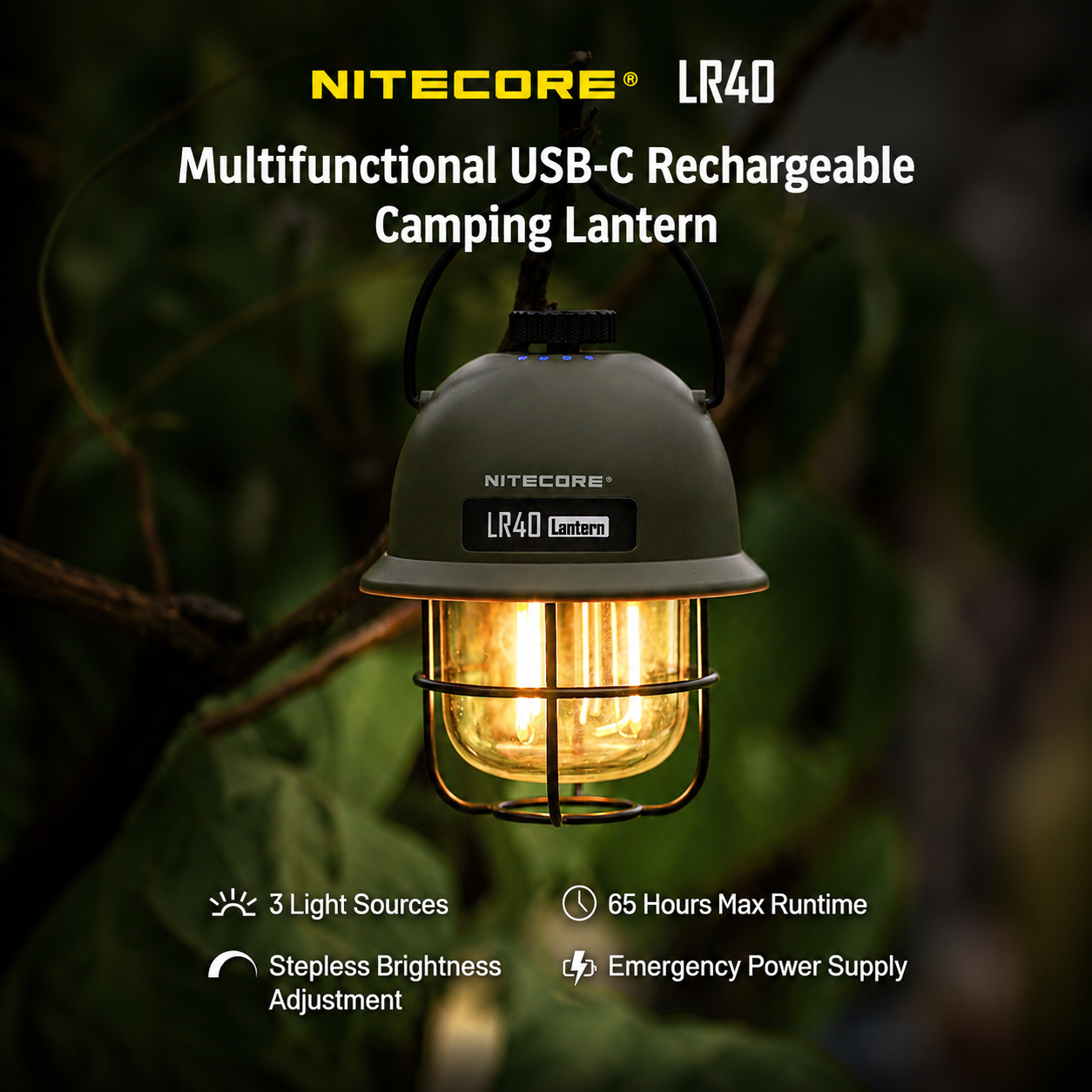 Gambar produk NITECORE Lampu Camping Tenda Gantung 3in1 Color 100 Lumens 4000 mAh - LR40 - Utama