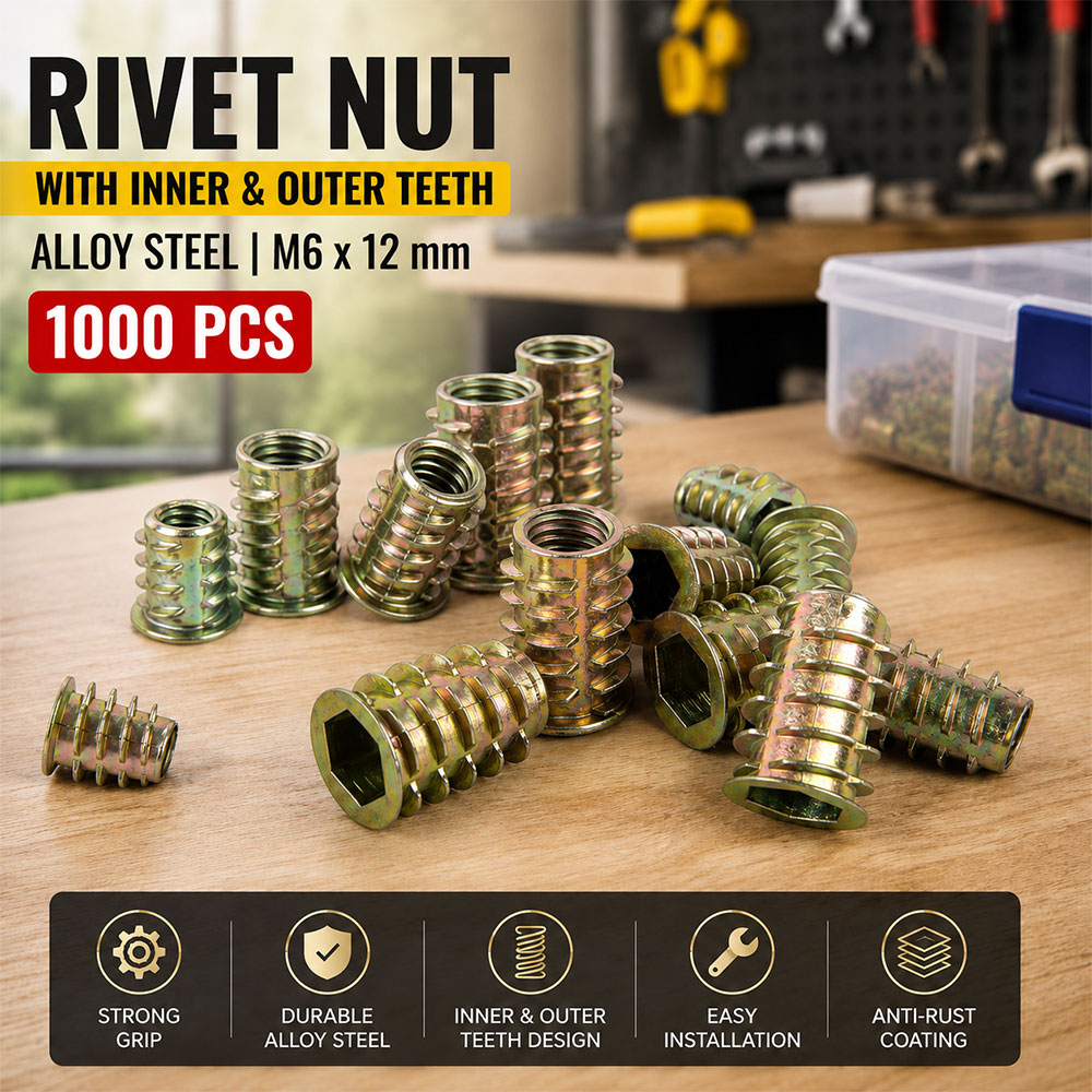 LIUYI Mur Rivet Nut with Inner Outer Teeth Alloy Steel 1000 PCS M6 - JR20 Gambar produk LIUYI Mur Rivet Nut with Inner Outer Teeth Alloy Steel 1000 PCS M6 - JR20 - Utama