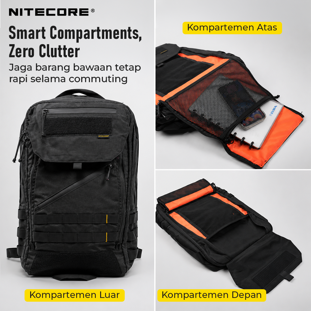 NITECORE Tas Ransel Laptop 15.6 Inch 600D Polyester MOLLE Sistem 23L - BP23 Gambar produk NITECORE Tas Ransel Laptop 15.6 Inch 600D Polyester MOLLE Sistem 23L - BP23 - 2