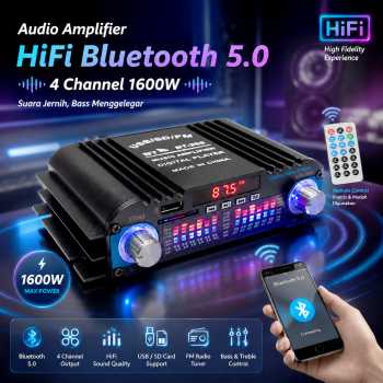 VODOOL Audio Amplifier HiFi Bluetooth 5.0 Stereo 4 Channel 1600W - BT-998