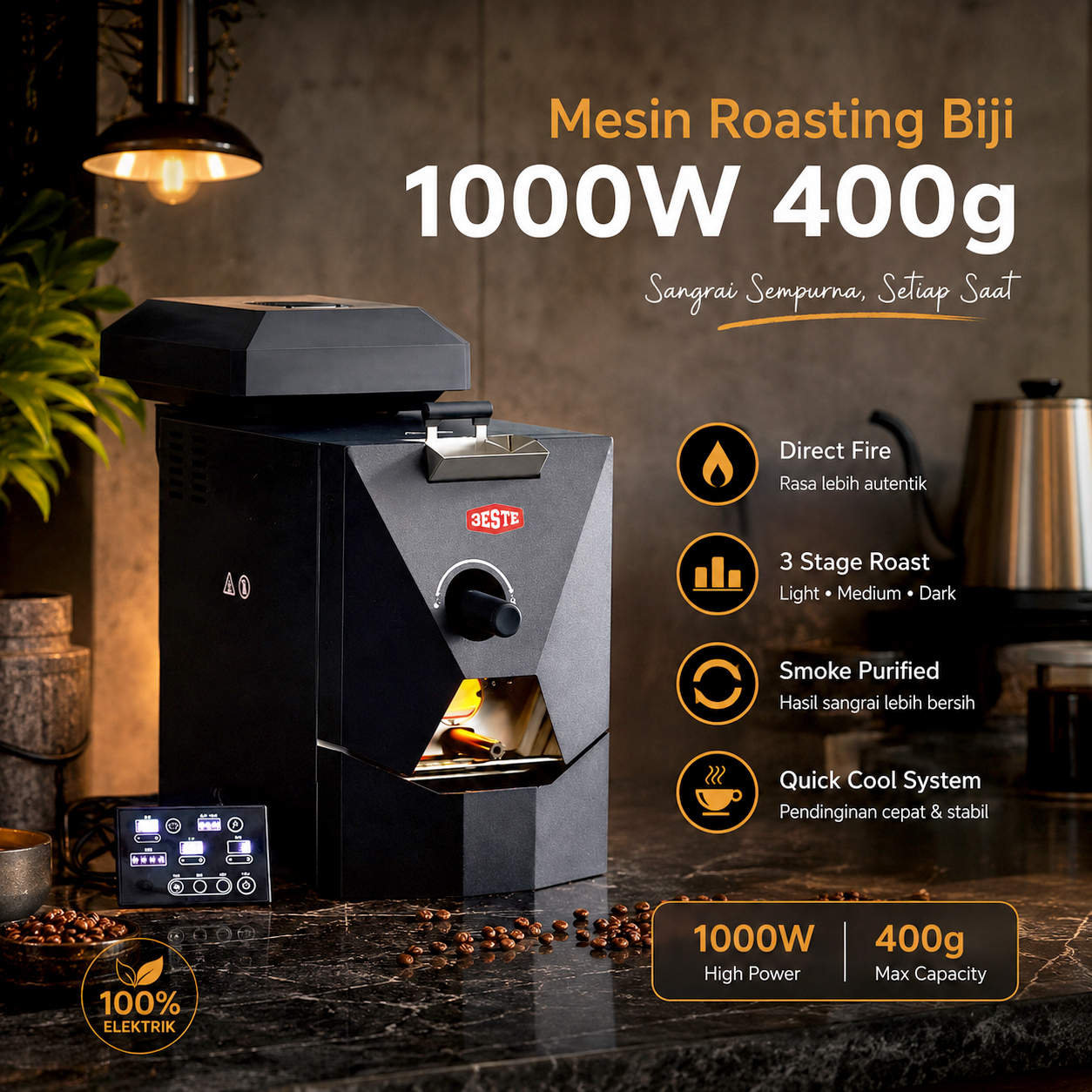 Trieste Mesin Roasting Biji Kopi Sangrai Coffee Bean Roast 1000W 400g - IT-CBR-1 Gambar produk Trieste Mesin Roasting Biji Kopi Sangrai Coffee Bean Roast 1000W 400g - IT-CBR-1 - Utama
