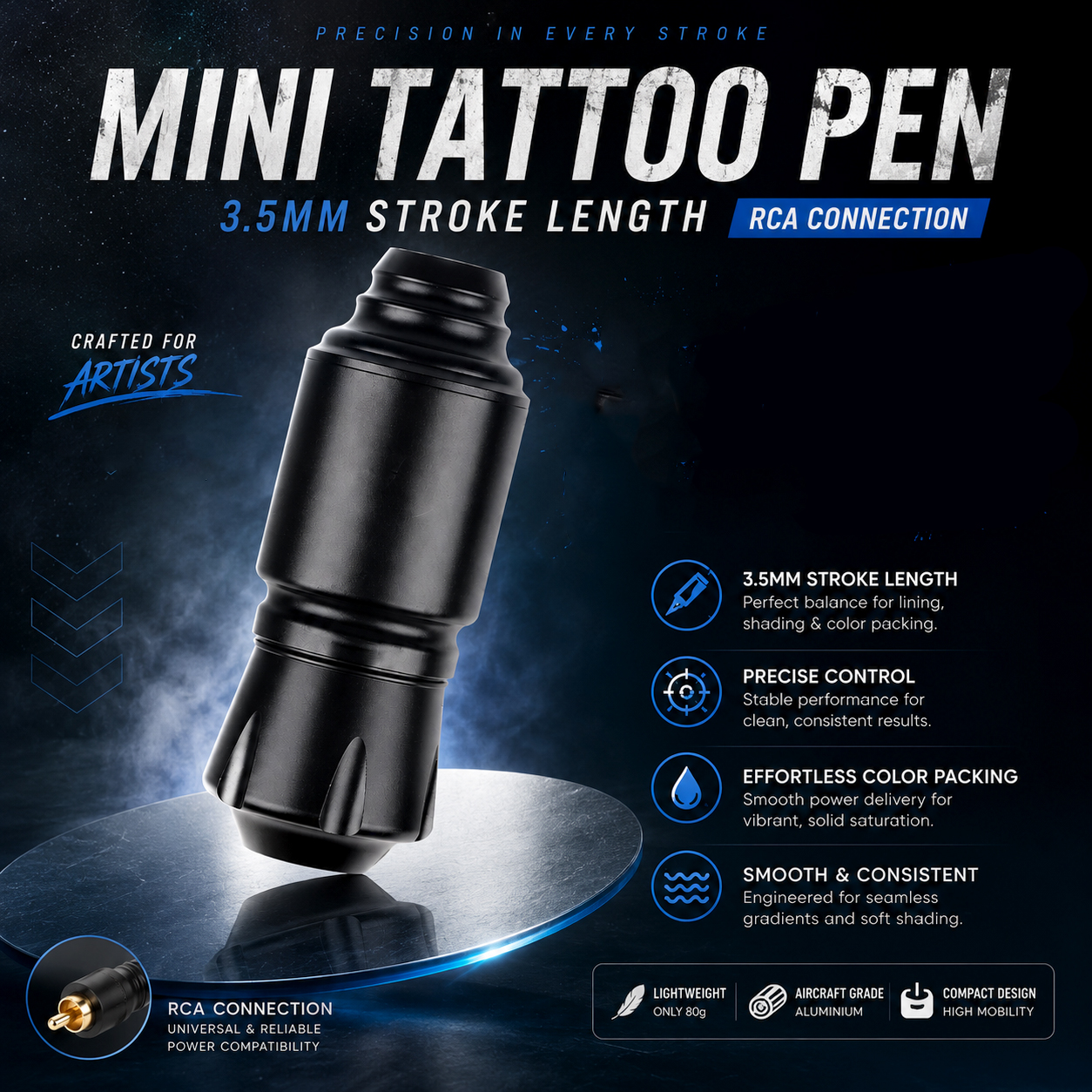 ROCKET Mini Tattoo Pen Stroke 3.5mm RCA Aluminium Alloy - J120 Gambar produk ROCKET Mini Tattoo Pen Stroke 3.5mm RCA Aluminium Alloy - J120 - Utama