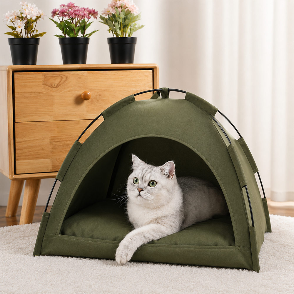 VOOPET Tempat Tidur Kucing Model Tenda Foldable Cat Bed with Pillow Size L - VP2 Gambar produk VOOPET Tempat Tidur Kucing Model Tenda Foldable Cat Bed with Pillow Size L - VP2 - 6