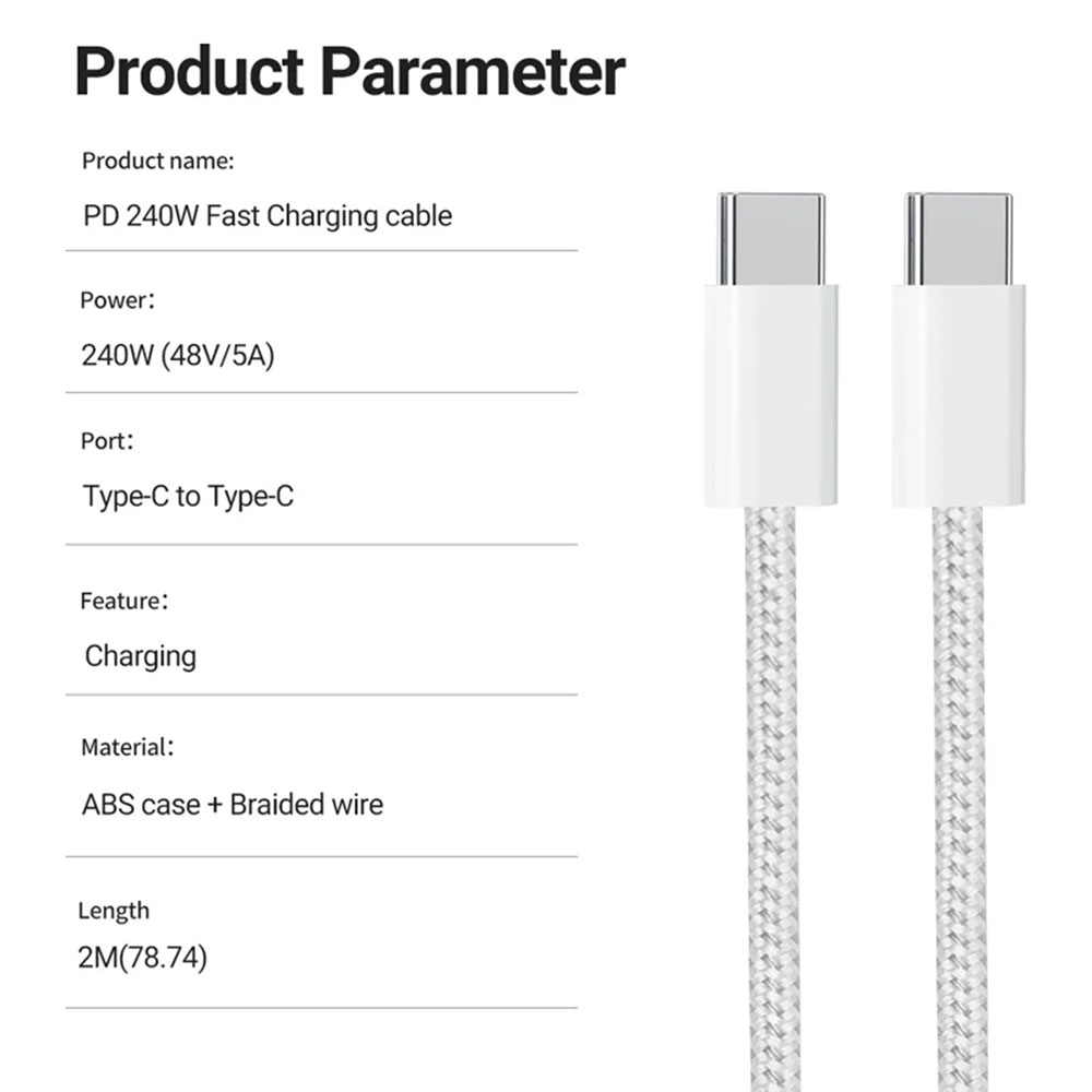 Gambar produk TECVAS Kabel Data Type C to Type C Fast Charging 2M 240W - AO51 - 4