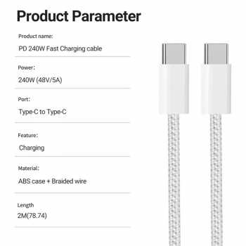 Gambar produk TECVAS Kabel Data Type C to Type C Fast Charging 2M 240W - AO51 - 4