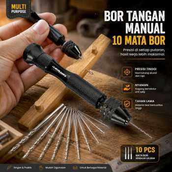 Taffware Bor Tangan Manual Hand Drill HSS Mini dengan 10 Mata Bor - 3003
